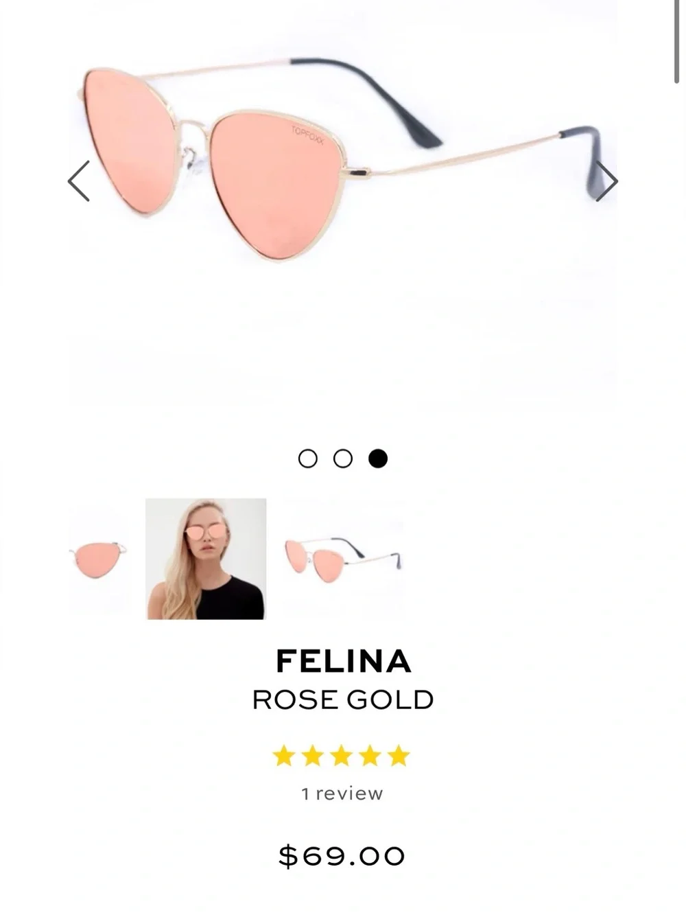 TOPFOXX FELINA ROSE GOLD FRAME MIRROR LENS CATEYE WOMENS SUNGLASSES NEW!